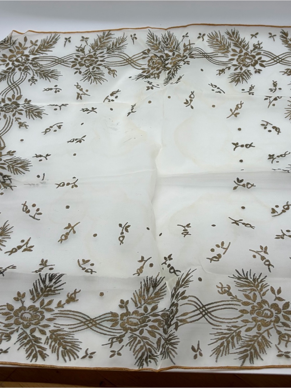 Metallic Gold & Brown Floral Pine Needle Pattern  Hanky - Cottagecore